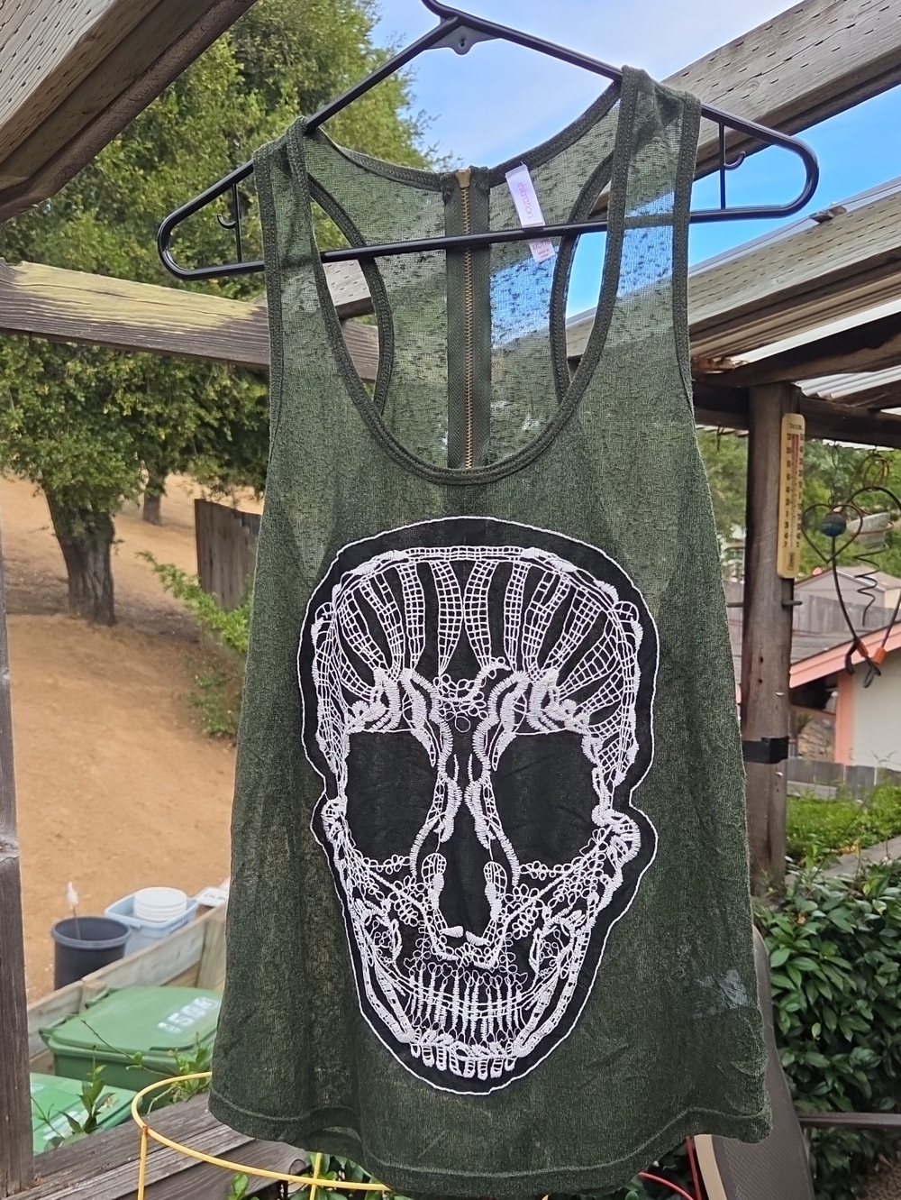 Vintage-Inspired Olive Green Skull Tank Top by